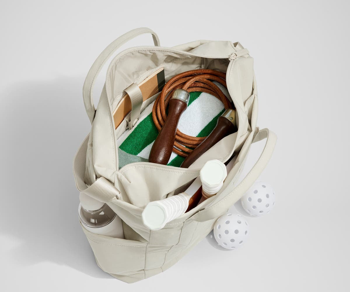 Courtside Tote in Salt White Textured Nylon